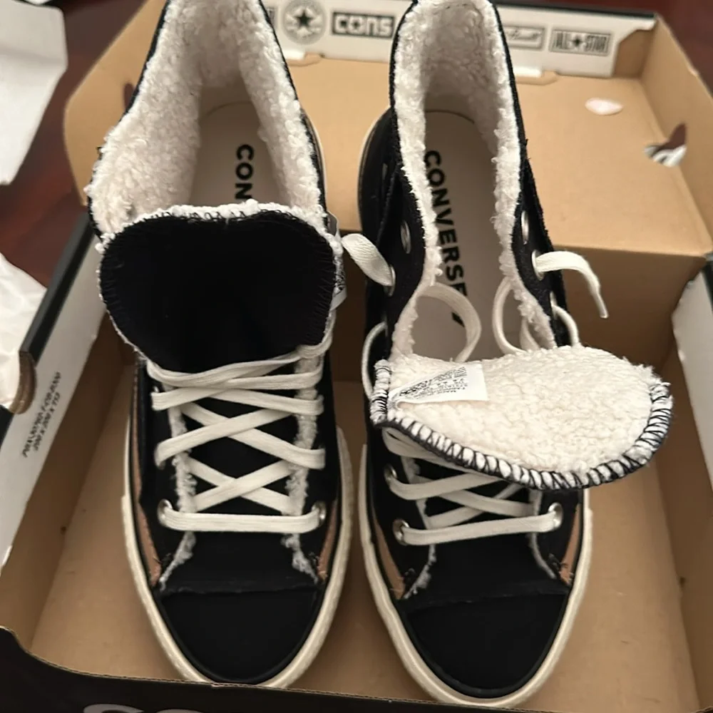 Converse Black High-Top Platform Sneakers with Tan Trim